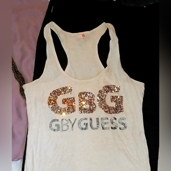 G by Guess | 100% Cotton Small Gorgeous Gold Glittery Sparkling Sequin Tank Top - Picture 7 of 10